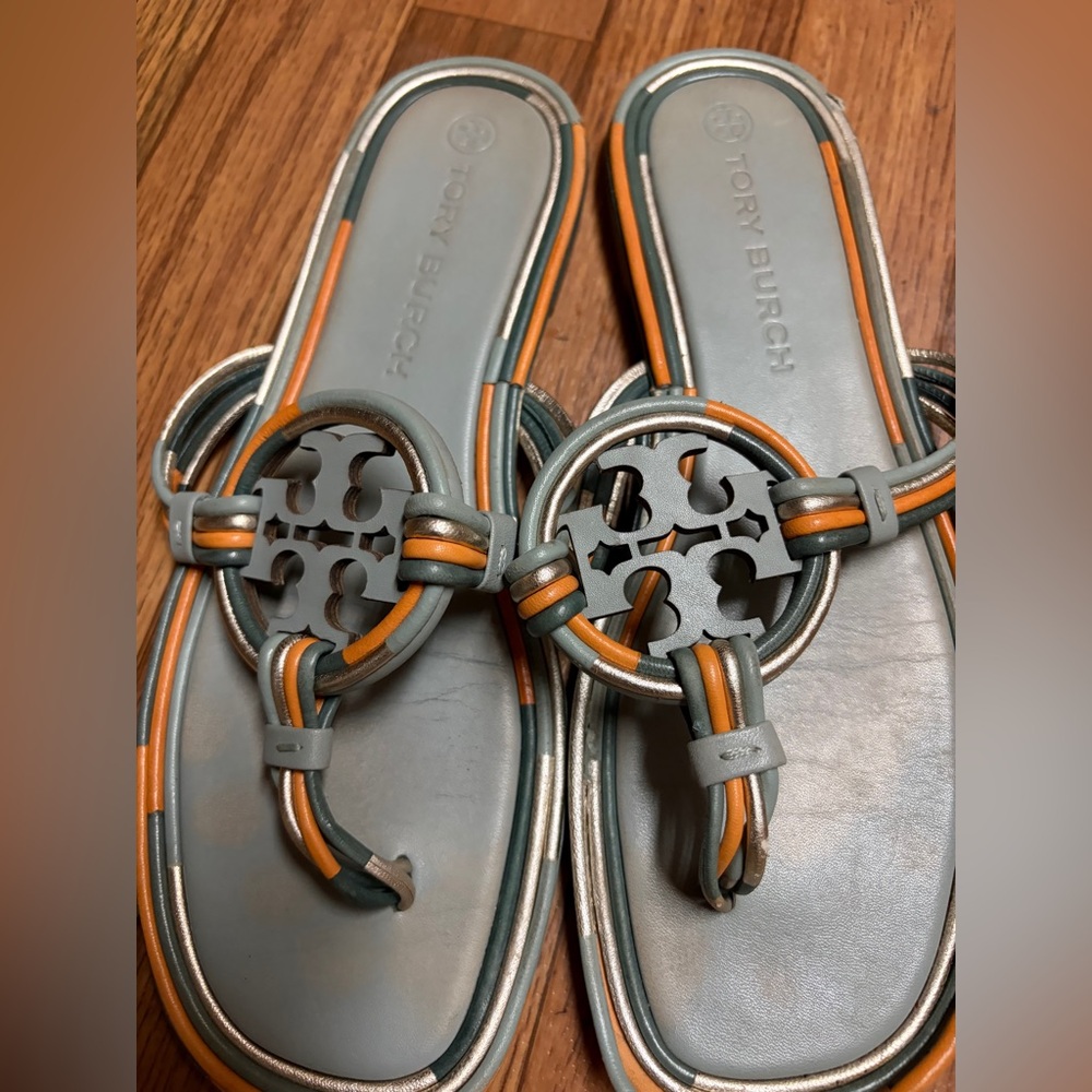 Tory Burch Gray and Orange Slide Sandals - Picture 4 of 5